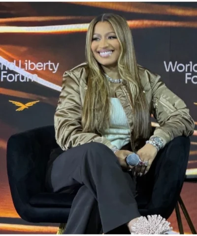 Nicki Minaj Cropped Ruched-Sleeve Bomber Jacket