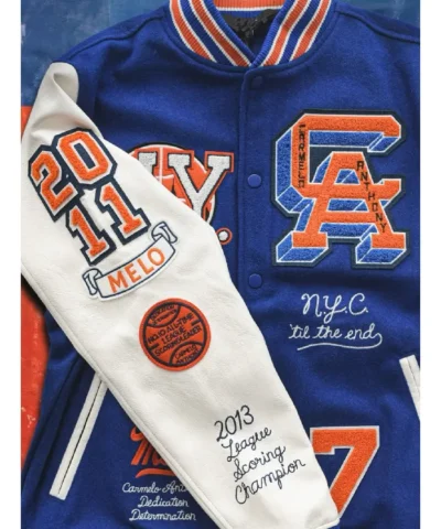 Shop Now Carmelo x Nyc Varsity Jacket Right Sleeve View