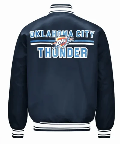 Oklahoma City Thunder Mesh Look Full-Snap Varsity Navy Satin Jacket