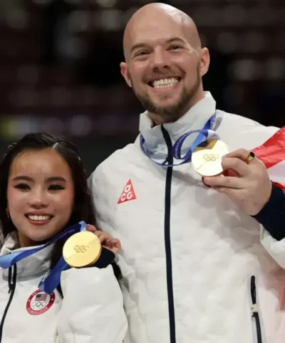 Ellie Kam Milano Cortina 2026 Winter Olympic Team USA White Bomber Jacket