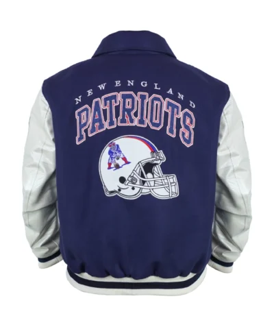 New England Patriots Navy and Off White Bomber Letterman Jacket