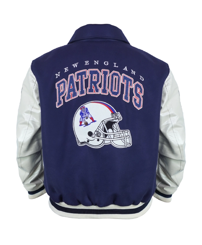 New England Patriots Navy and Off White Bomber Letterman Jacket
