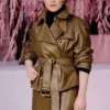 PFW Claire Foy 2026 Brown Leather Jacket