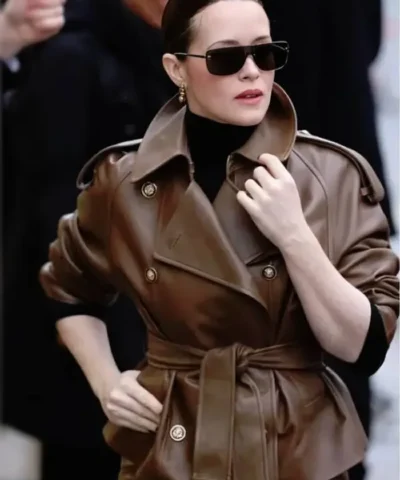 PFW Claire Foy Brown 2026 Leather Jacket
