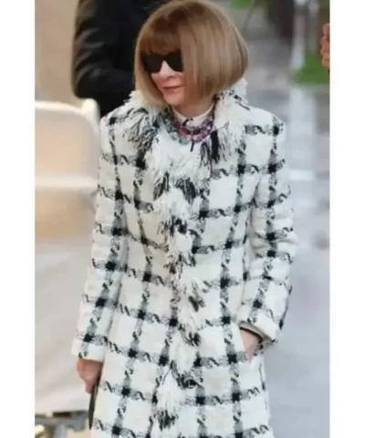 Anna Wintour Paris Fashion Week 2026 Windowpane Plaid Coat