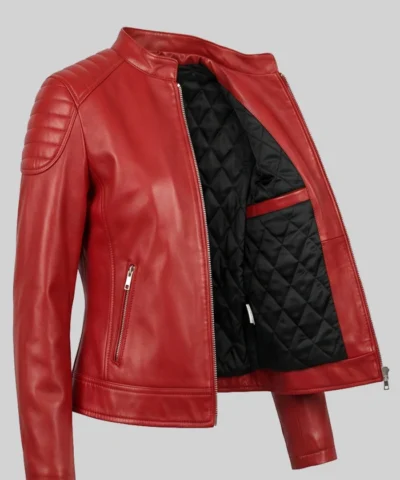 Premium Red Biker Leather Jacket For Women
