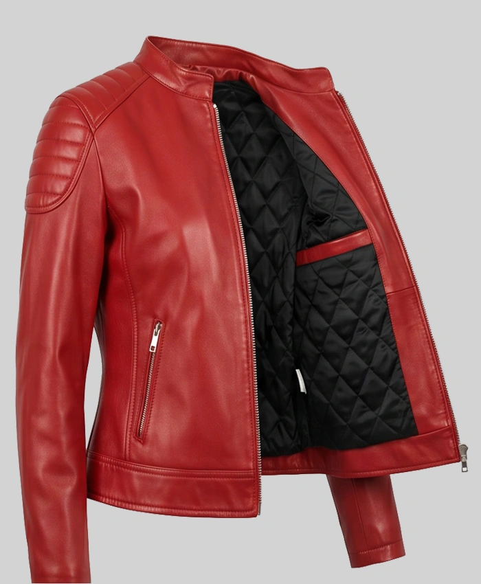Premium Red Biker Leather Jacket For Women
