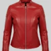 Premium Red Biker Leather Jacket For Womens