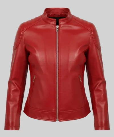 Premium Red Biker Leather Jacket For Womens