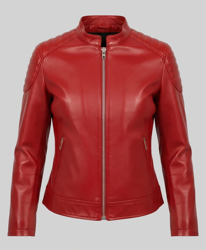 Premium Red Biker Leather Jacket For Womens