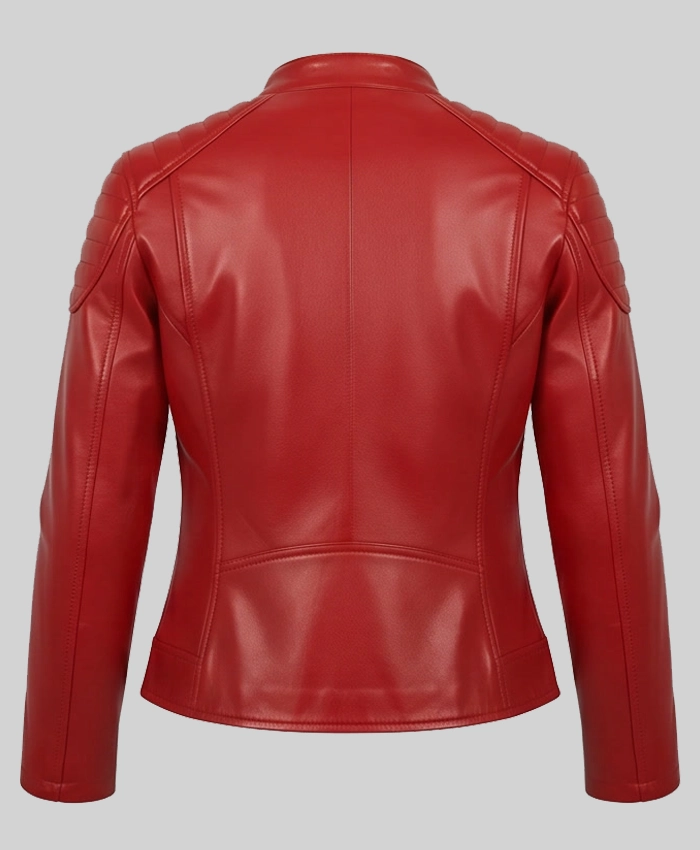 Premium Red Biker Leather Jacket Womens