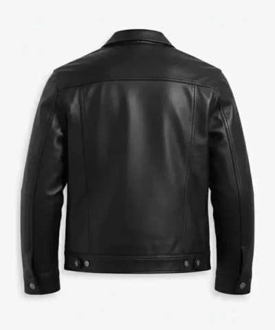 Premium Slim-Fit Button Closure Black Leather Jacket