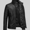 Premium mens leather biker jacket featuring quilted accents and durable material