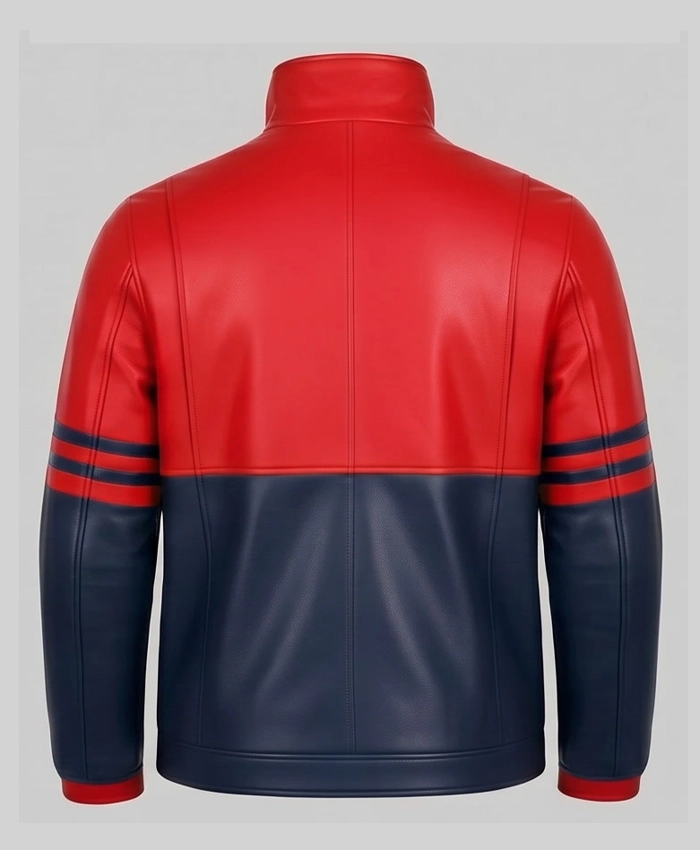 Premium mens leather outerwear in red and navy blue with a contemporary fit