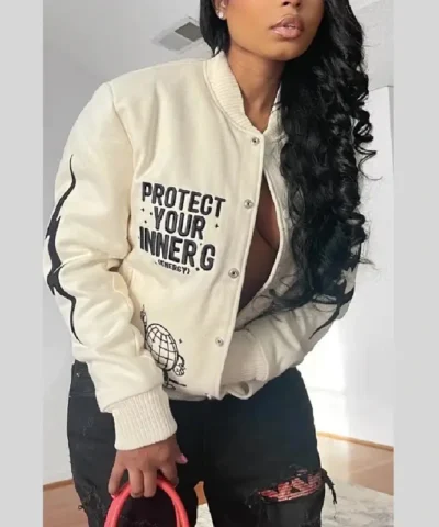 Protect Your Inner G Gang White Varsity Jackt