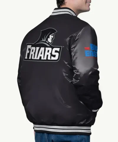 Providence Friars Snap Tab Varsity Satin Black Jacket