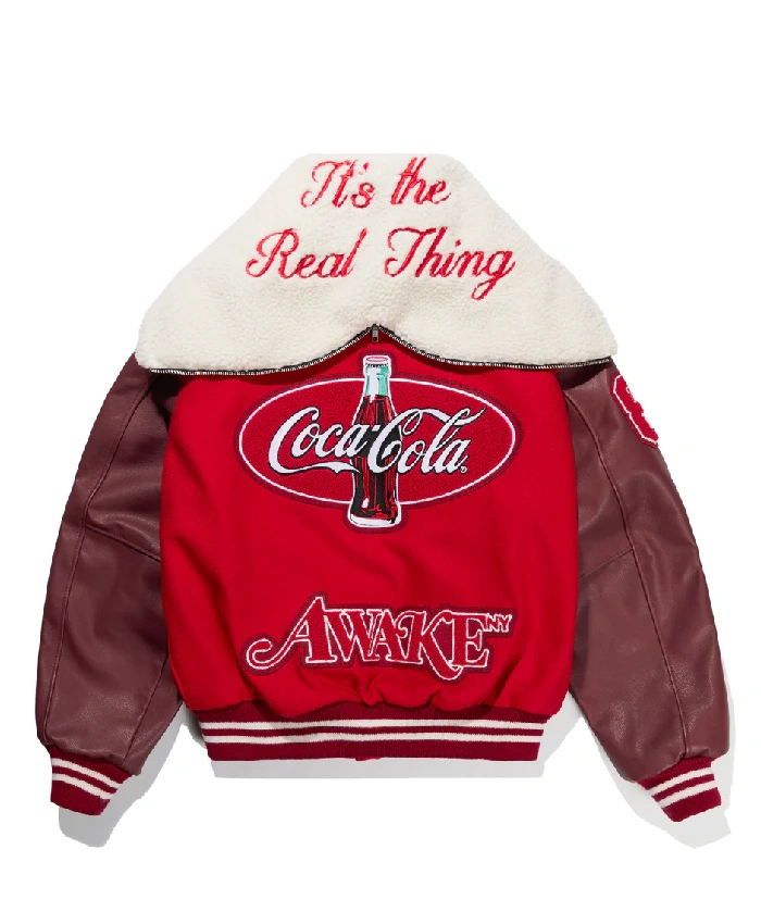 Red and Maroon Full-Snap Fleece Varsity Jacket