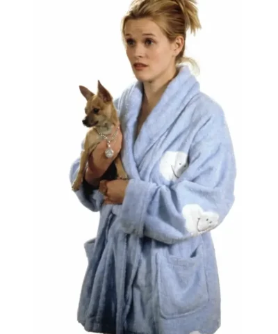 Reese Witherspoon Cloud Patches Light Blue Bathrobe