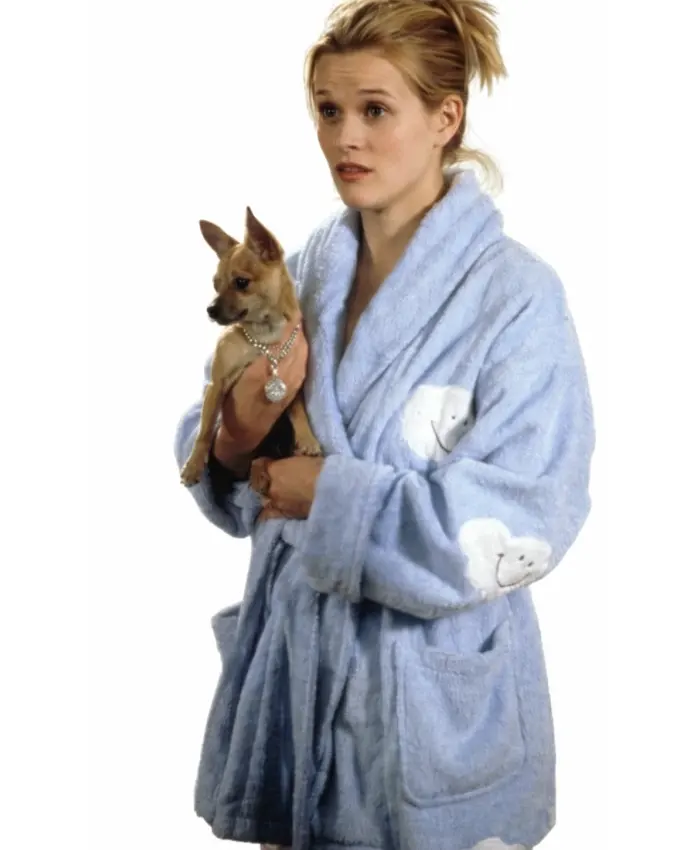 Reese Witherspoon Cloud Patches Light Blue Bathrobe