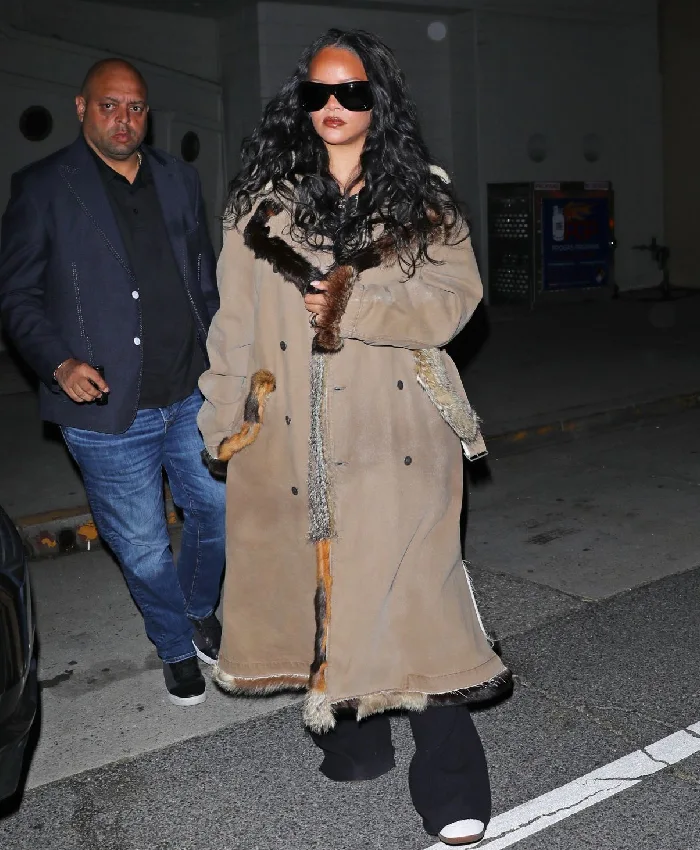 Rihanna Oversized Faux Fur Trimmed Coat