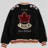 SCA x Hockey Canada Leaf & Legacy Sports Club Atelier Black Varsity Bomber Jacket