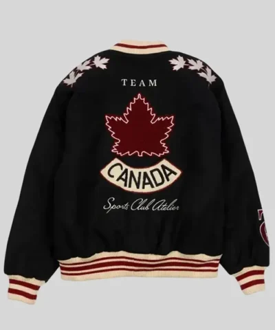 SCA x Hockey Canada Leaf & Legacy Sports Club Atelier Black Varsity Bomber Jacket