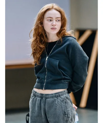 Sadie Sink Cropped Black Hoodie
