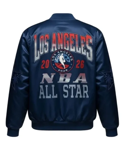 Shop NBA All-Star 2026 Printed Satin Blue Jacket For Sale