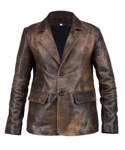 Shop New York Fashion Week 2026 Lana Del Rey Brown Distressed Leather Blazer