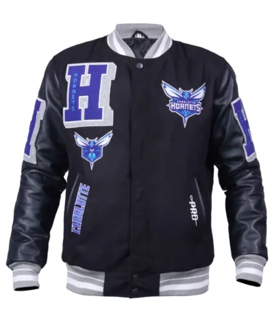 Shop Now Charlotte Hornets Black Wool Bomber Varsity Jacket