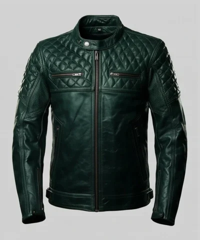 Stylish mens leather jacket featuring quilted detailing and premium sheepskin