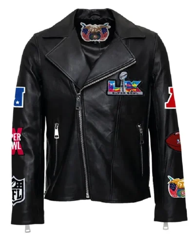 Super Bowl 2026 Black Leather Motocross Jacket