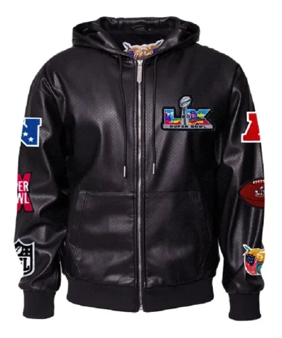 Super Bowl 2026 Vegan Leather Hooded Jacket