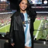 2026 Super Bowl LX Becky G Black Leather Trench Coat