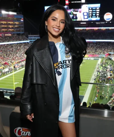 2026 Super Bowl LX Becky G Black Leather Trench Coat