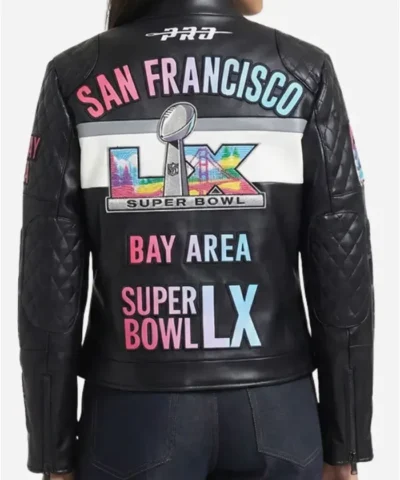 San Francisco Bay Area NFL Super Bowl LX 60 Black Moto Leather Jacket