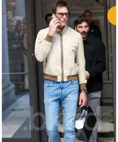 Tom Brady Super Bowl 2026 Beige Bomber Jacket
