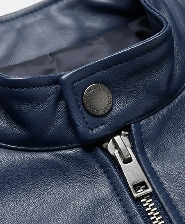 Trendy mens leather jacket with sleek slim-fit cut and classic biker style