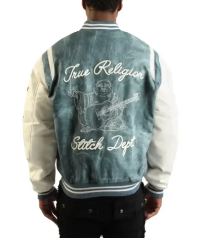 True Religion Denim Print Retro Varsity Jacket