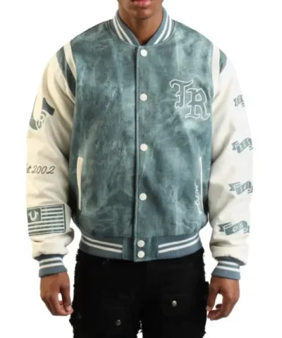 True Relgion Denim Print Retro Varsity Jacket