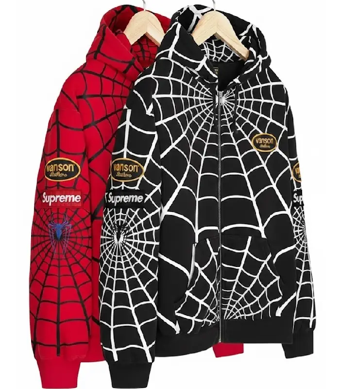 Vanson Leathers x Supreme Spiderman Hoodie black and red