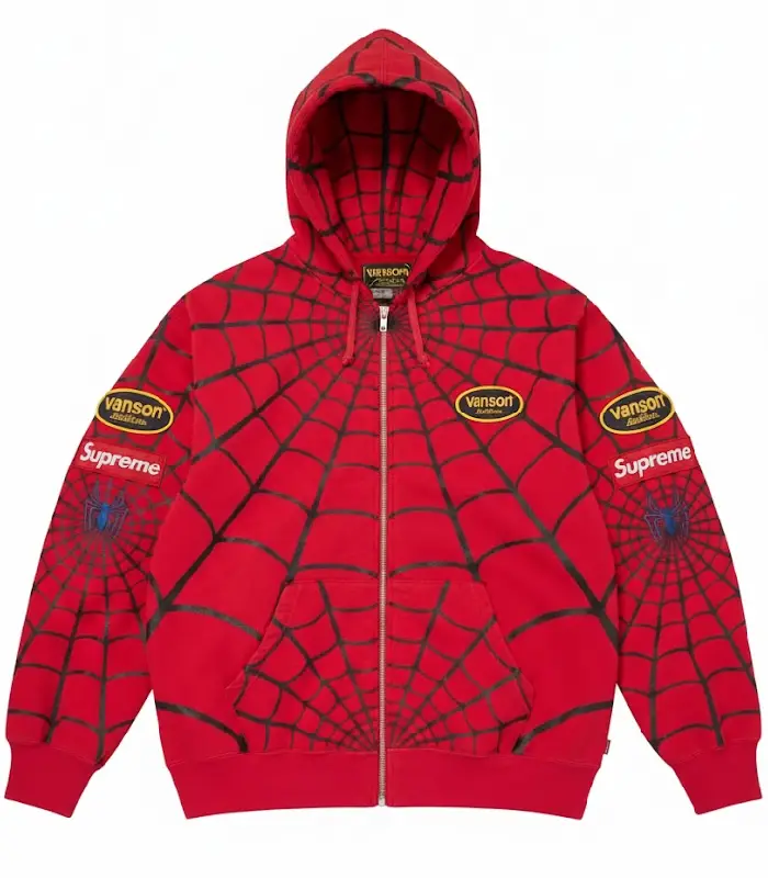 Vanson Leathers x Supreme Spiderman Hoodie red