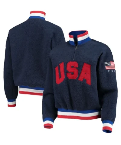 Villagewear Polar Quarter-Zip Navy Team USA Blue Vintage Jacket