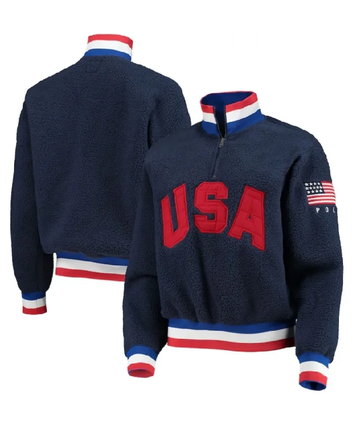 Villagewear Polar Quarter-Zip Navy Team USA Blue Vintage Jacket