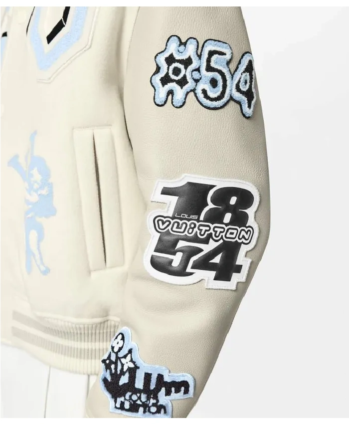 Vuitton Bunny Cream Varsity Jacket Focus On Sleeves