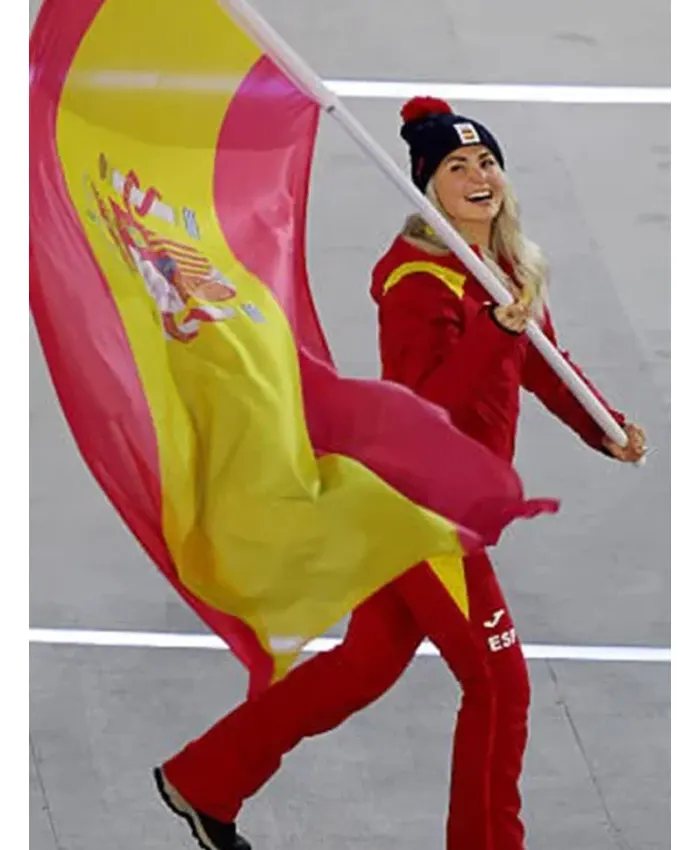 Winter Olympics 2026 Opening Ceremony Team Spain Red & Yellow Hooded Jacket
