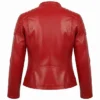 Women-s Premium Leather Red Biker Jacket Quilted Shoulder