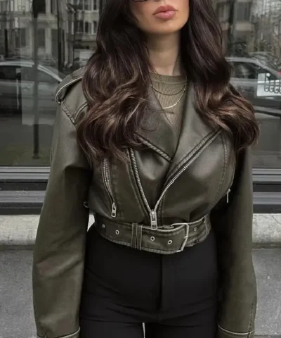 Zara-Molly-Mae-Oversized-Belted-Khaki-Charcoal-real-Leather-Biker-Jacket