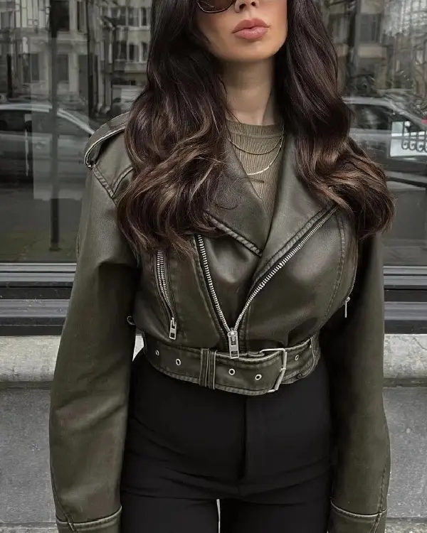 Zara-Molly-Mae-Oversized-Belted-Khaki-Charcoal-real-Leather-Biker-Jacket