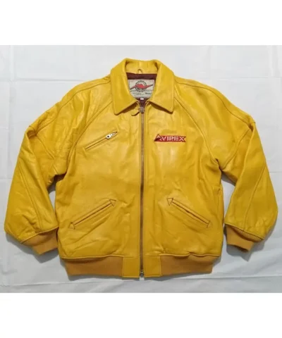 Avirex Yellow Leather Bomber Jacket